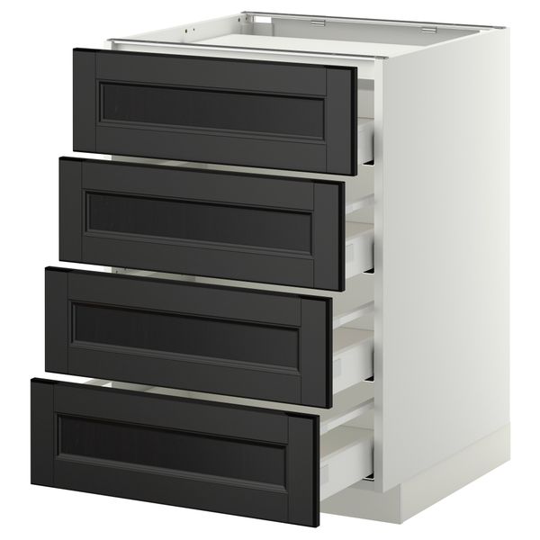 Напольный шкаф, 4 фронтальных панели, 4 ящика МЕТОД / МАКСИМЕРА, белый, Лаксарби черно-коричневый - фото 1