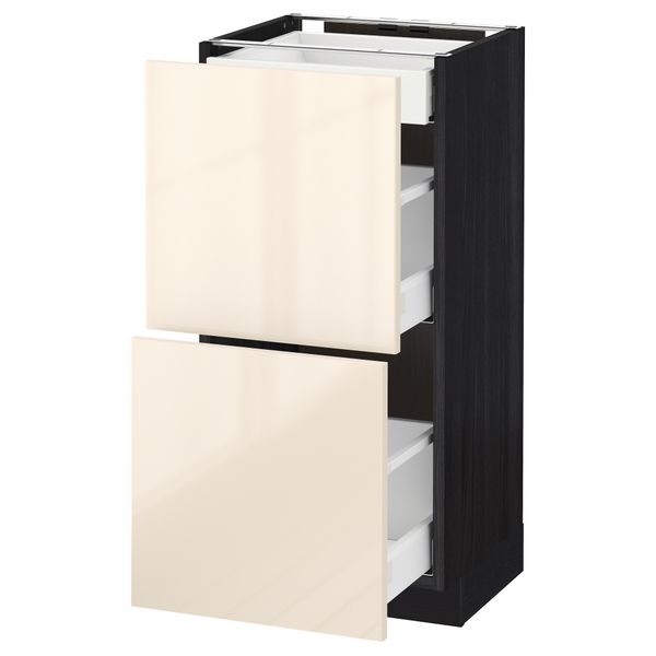 Напольный шкаф, 2 фасада, 3 ящика МЕТОД / МАКСИМЕРА, черный, Рингульт кремовый - схема-чертеж с размерами