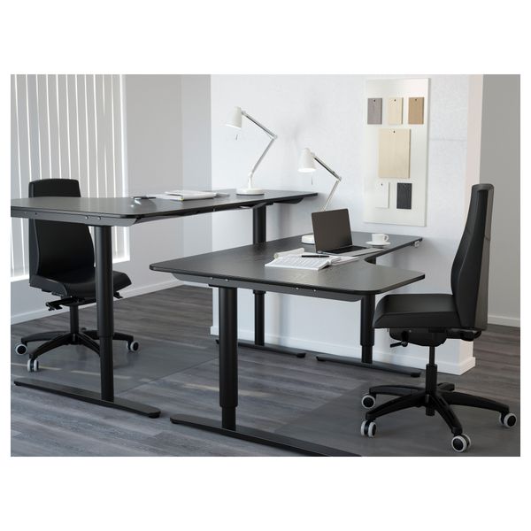 Угловой письменный стол левосторонний трансформер БЕКАНТ, черно-коричневый, черный (160x110 см) - схема-чертеж с размерами