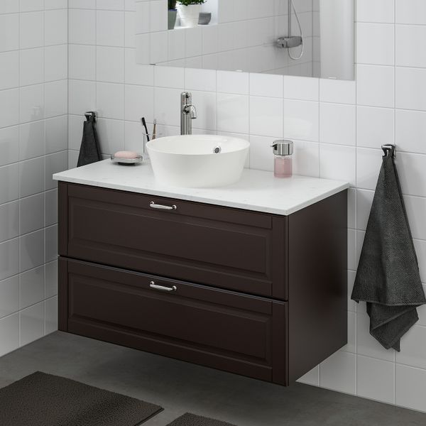 Шкаф со столешницей 40см раковина, Кашён темно-серый, под мрамор ВОКСНАН смеситель 102x49x75 см IKEA ГОДМОРГОН/ТОЛКЕН / КАТТЕВИК - фото 2