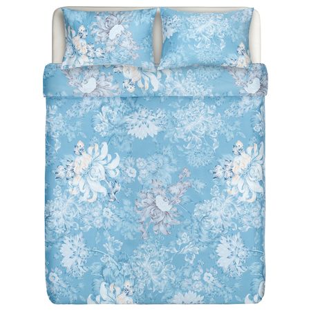 Пододеяльник и 2 наволочки, цветок/синий 200x200/50x70 см IKEA FÅBLOMMIG ФОБЛОММИГ 704.992.08
