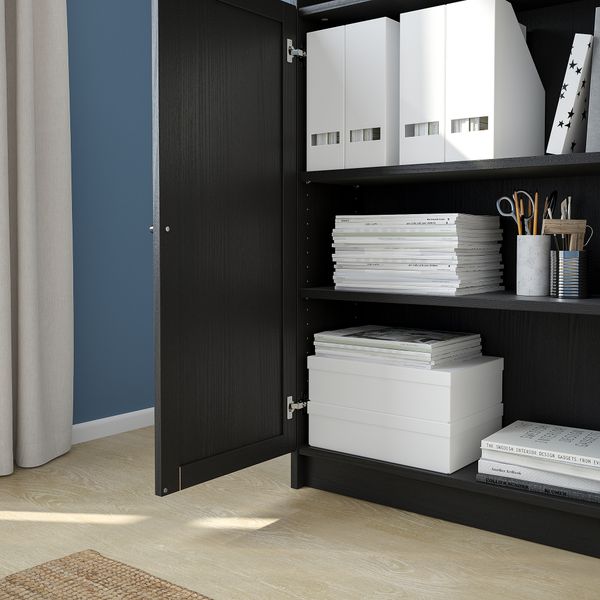 Стеллаж с дверьми, 80x30x202 см, черно-коричневый IKEA BILLY БИЛЛИ, OXBERG ОКСБЕРГ 392.810.56 - фото 6