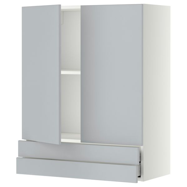 Навесной шкаф, 2 дверцы, 2 ящика МЕТОД / МАКСИМЕРА, белый, Веддинге серый - фото 1