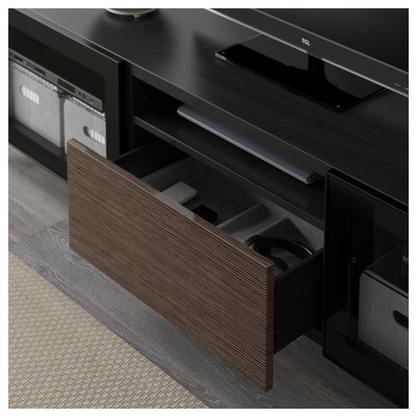 Тумба под ТВ БЕСТО, черно-коричневый, Сельсвикен глянцевый/коричневый прозрач стекло (180x40x48 см) - фото 3