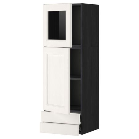 Навесной шкаф, дверцы, стеклянные дверцы, 2 ящика МЕТОД / ФОРВАРА, черный, Лаксарби белый (40x120 см)