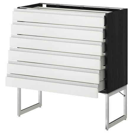 Напольный шкаф 6 фронтальных панелей, 6 нижних ящиков МЕТОД / МАКСИМЕРА, черный, Нодста белый