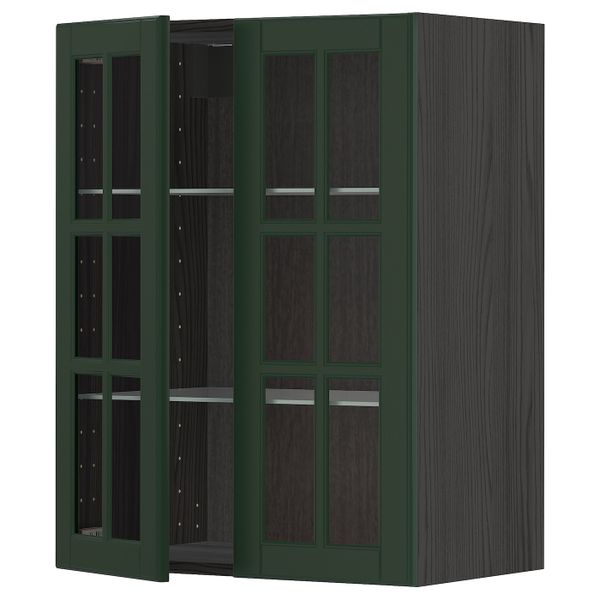 Навесной шкаф с полками, 2 стекло дв, черный/Будбин темно-зеленый 60x80 см IKEA МЕТОД 193.040.30 - схема-чертеж с размерами