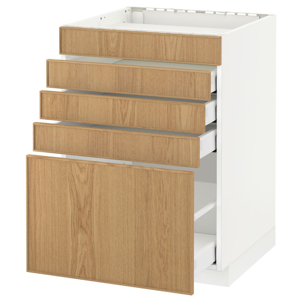 Напольный шкаф для варочной панели, 5 фасадов, 4 ящиков МЕТОД / МАКСИМЕРА, белый, Экестад дуб - схема-чертеж с размерами