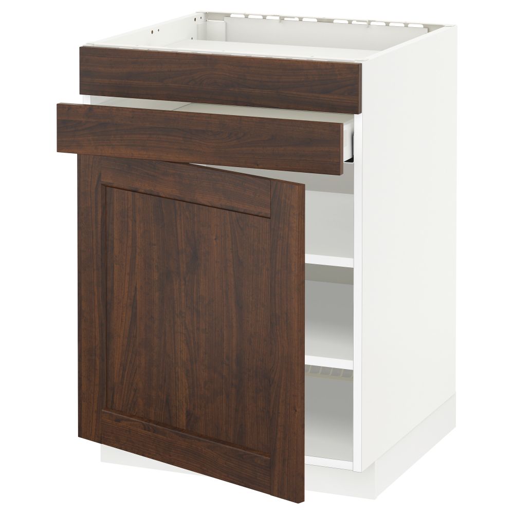 Напольный шкаф для варочной панели, доводчик, 2 фасада, 1 ящик МЕТОД / МАКСИМЕРА, белый, Эдсерум коричневый (60x60 см) - схема-чертеж с размерами