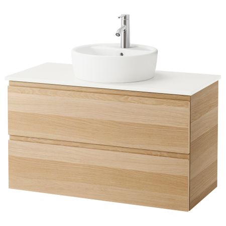 Шкаф п-раковину/столешн45/раковина ГОДМОРГОН/АЛДЕРН / ТОРНВИКЕН, под беленый дуб, белый (102x49x74 см)