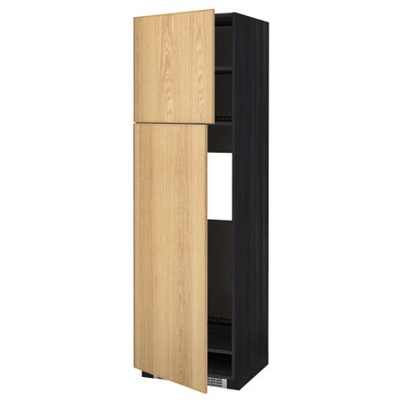 Высокий шкаф для холодильника, 2 дверцы МЕТОД, черный, Экестад дуб