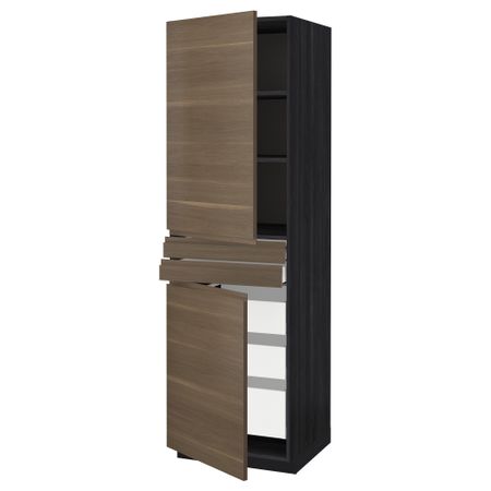 Высокий шкаф + полки, 5 ящиков, 2 дверцы, 2 фронтальных МЕТОД / МАКСИМЕРА, черный, Воксторп грецкий орех