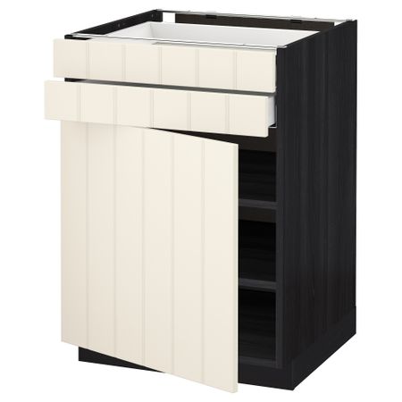 Напольный шкаф с дверцей, 2 ящиками МЕТОД / МАКСИМЕРА, черный, Хитарп белый с оттенком
