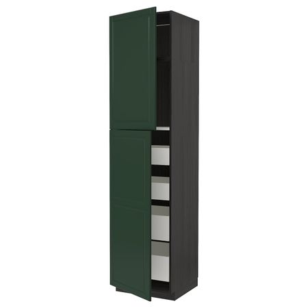 Высокий шкаф/2дверцы/4ящика, черный/Будбин темно-зеленый 60x60x240 см IKEA МЕТОД / МАКСИМЕРА 993.667.12