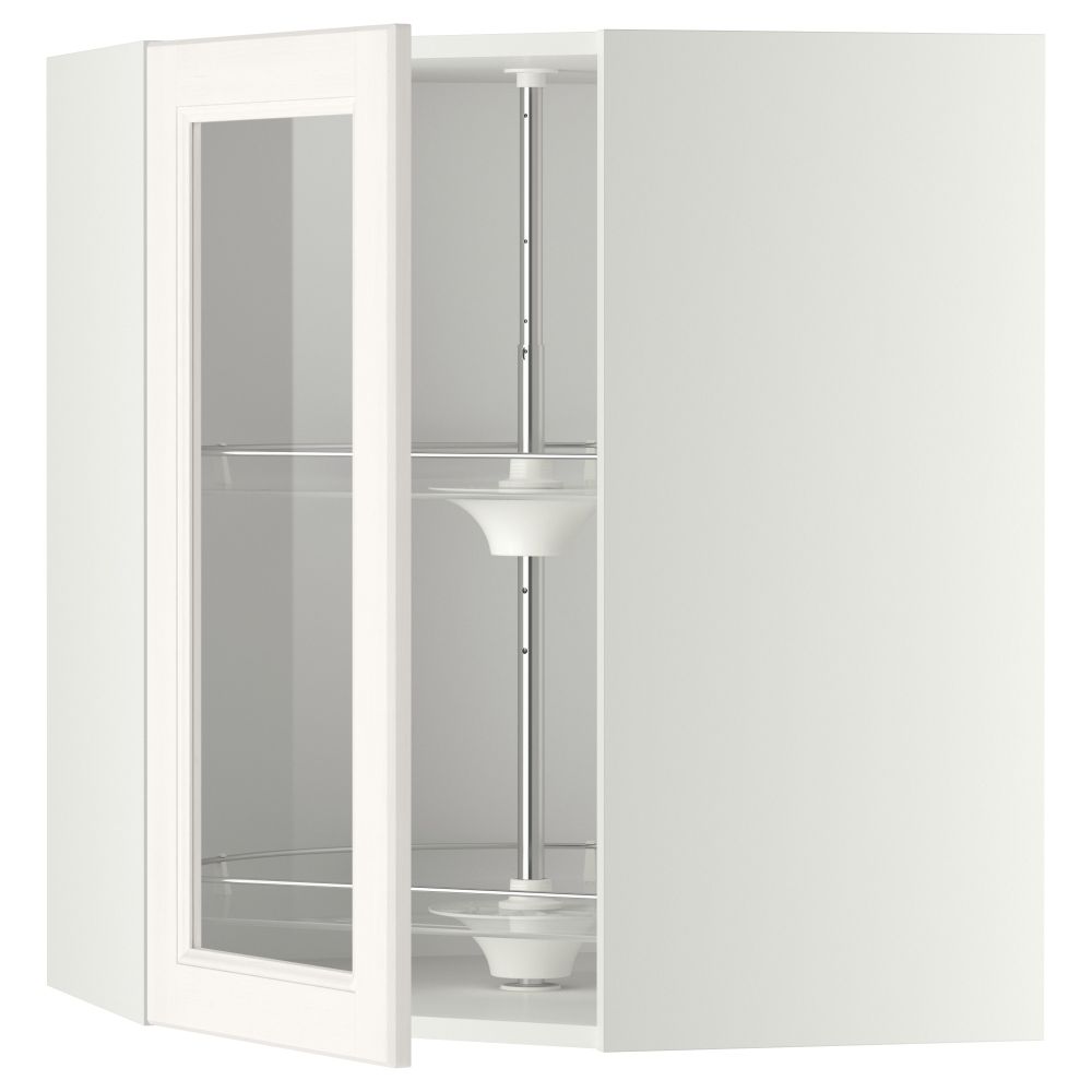 Угловой навесной шкаф с вращающающейся секцией, стеклянными дверцами МЕТОД, белый, Лаксарби белый - схема-чертеж с размерами