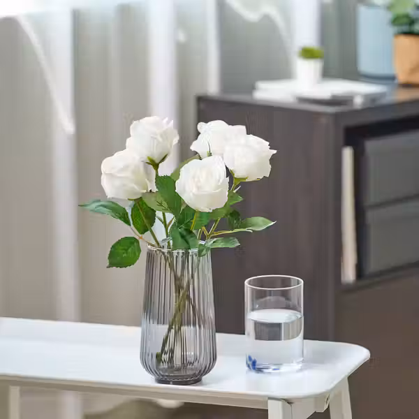 SMYCKA Цветок искусственный - д/дома/улицы/Роза белый 40 см - схема-чертеж с размерами