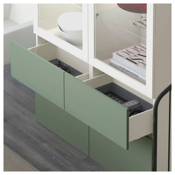 Комбинация для хранения со стеклянными дверцами БЕСТО, Лаппвикен зеленый, Синдвик белый прозрачное стекло (120x40x128 см) - схема-чертеж с размерами