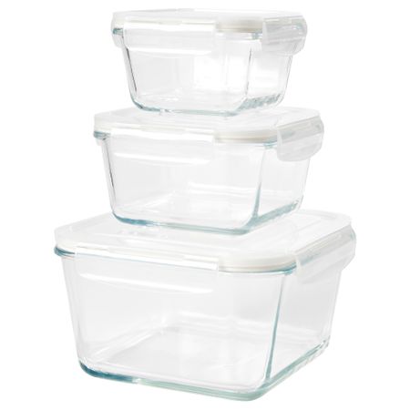 Контейнер для/продуктов, 3 шт. ФЁРТРОЛИГ, прозрачное стекло