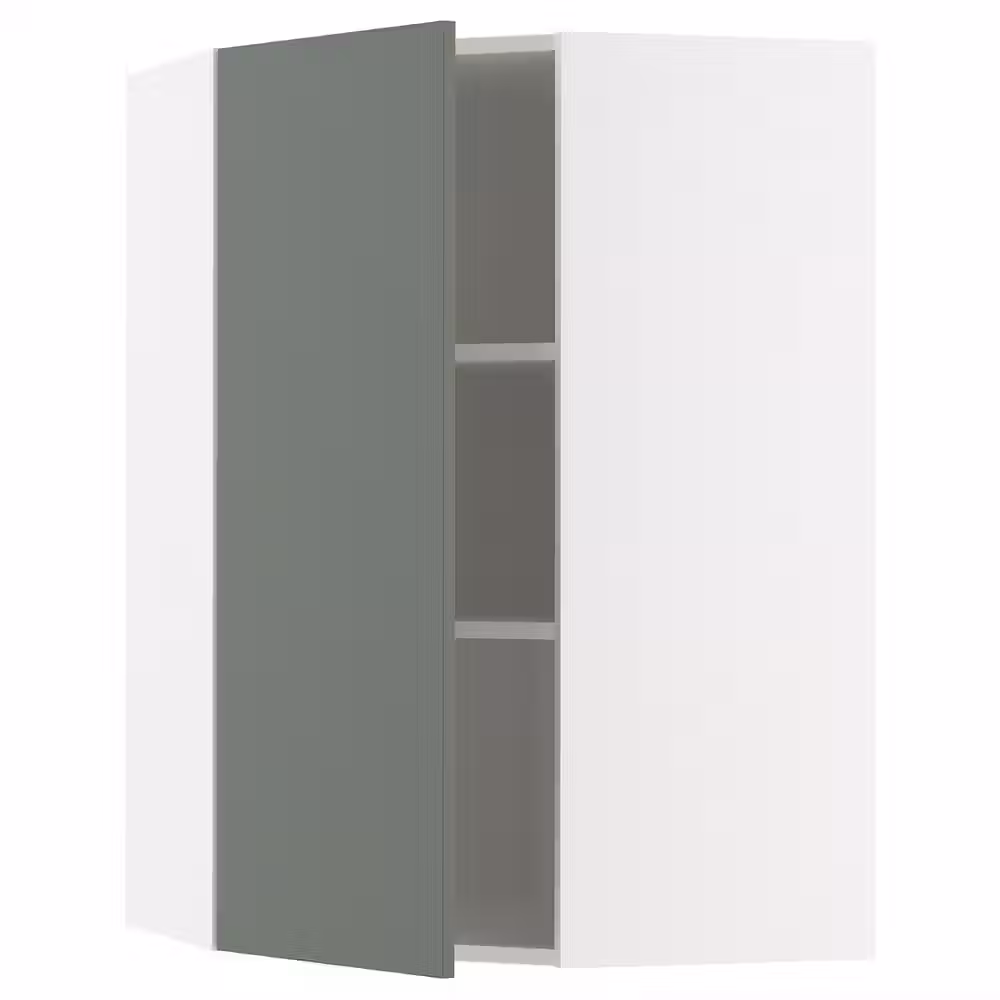 METOD Угловой навесной шкаф с полками - белый/Nickebo матовый серо-зеленый 68x100 см - фото 1