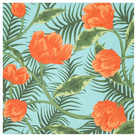 Ткань, бирюзовый оранжевый/цветы и листья 150 см IKEA СОММАР 2020 204.675.68