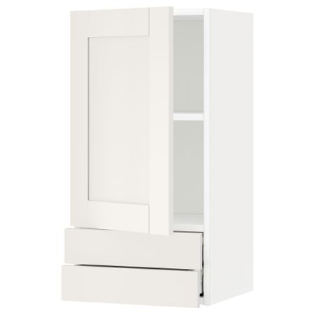 Навесной шкаф с дверцей, 2 ящика МЕТОД / МАКСИМЕРА, белый, Сэведаль белый