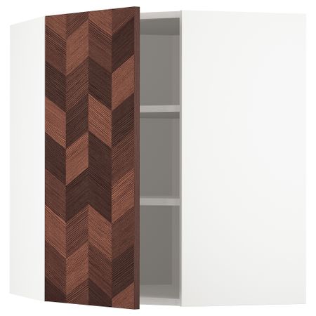 Угловой навесной шкаф с полками, белый Hasslarp, коричневый с рисунком, 68x80 см IKEA METOD МЕТОД 994.010.13