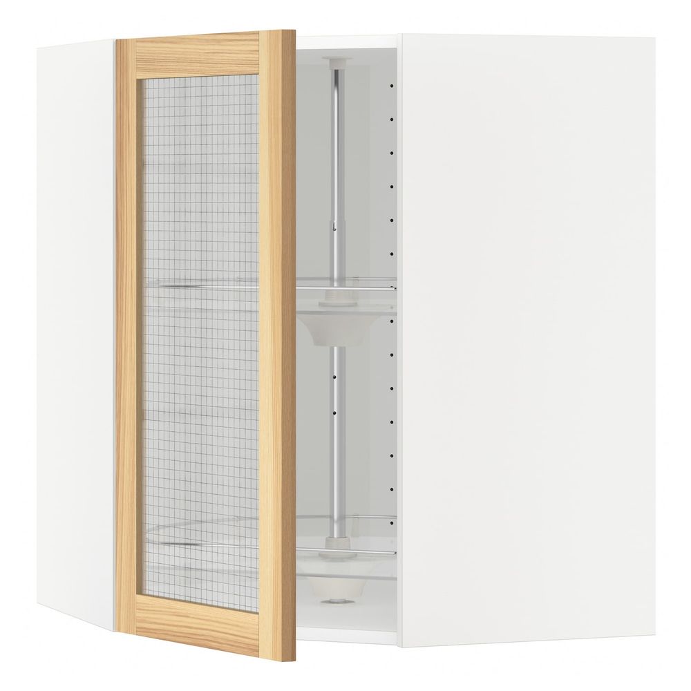 Угловой навесной шкаф с вращающейся секция, стеклянная дв, белый/Торхэмн ясень 68x80 см IKEA METOD МЕТОД 792.260.58 - фото 1