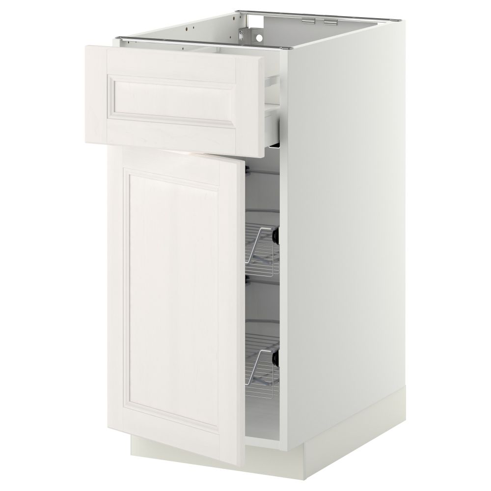 Напольный шкаф с проволочной корзиной, ящиком, дверью МЕТОД / МАКСИМЕРА, белый, Лаксарби белый - схема-чертеж с размерами
