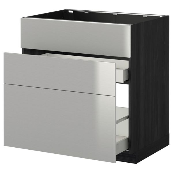Напольный шкаф под мойку + 3 фронтальных панели, 2 ящика МЕТОД / МАКСИМЕРА, черный, Гревста нержавеющ сталь - схема-чертеж с размерами