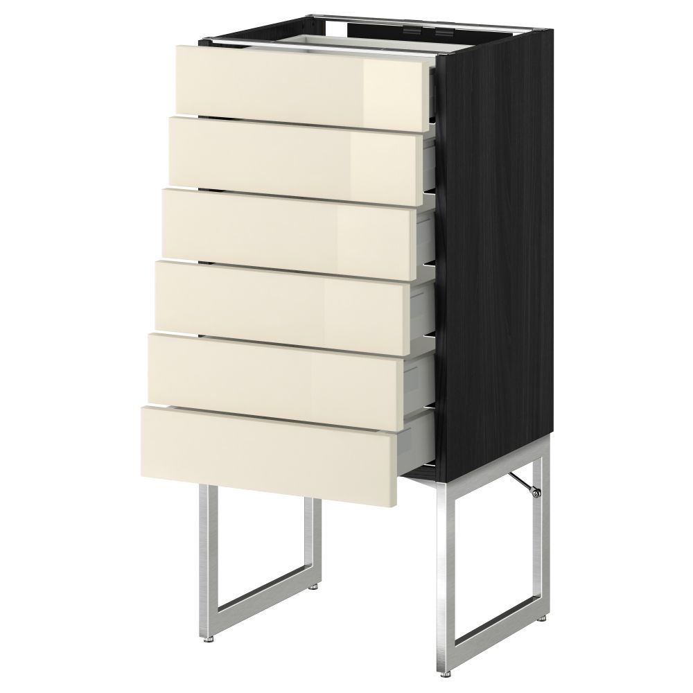 Напольный шкаф 6 фронтальных панелей, 6 нижних ящиков МЕТОД / МАКСИМЕРА, черный, Рингульт кремовый - схема-чертеж с размерами
