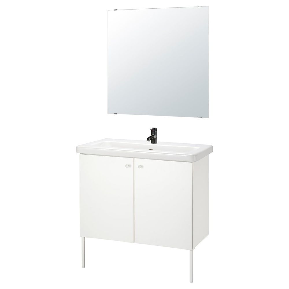 Комплект мебели для ванной,7 предм., белый/Сальен смеситель 84x43x88 см IKEA FISKÅN ФИСКОН / TVÄLLEN ТВЭЛЛЕН 394.308.91 - фото 1