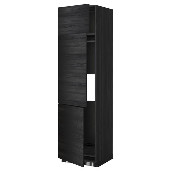 Высокий шкаф для холодильника или морозильника, с 3 дверями, черный, Тингсрид черный 60x60x220 см IKEA МЕТОД 092.330.38 - схема-чертеж с размерами