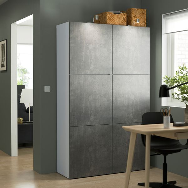 Комбинация для хранения с дверцами, белый/КЭЛЛЬВИКЕН под темно-серый бетон 120x42x193 см IKEA BESTÅ БЕСТО 494.360.72 - фото 3