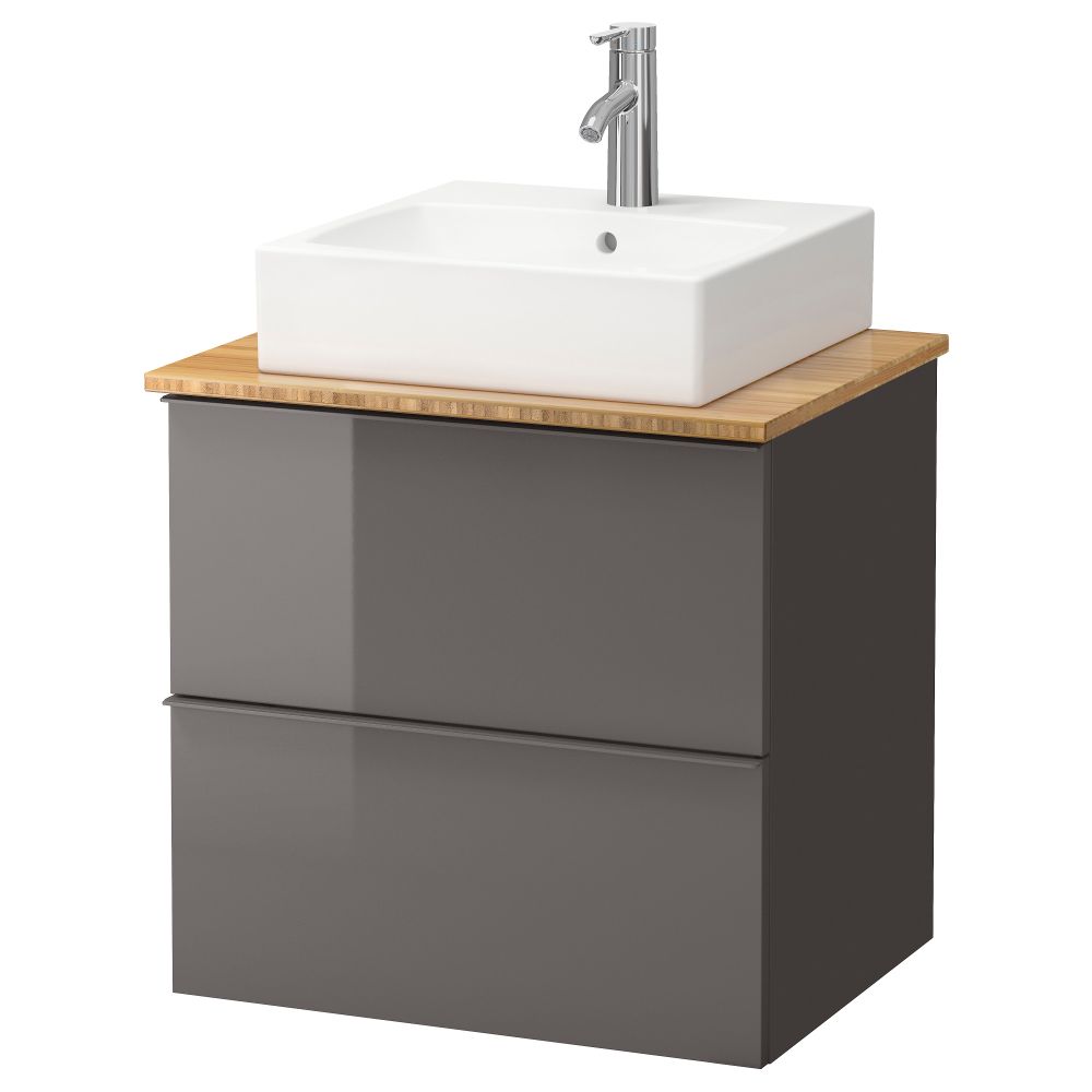 Шк п-раковину/столешн45x45/раковина ГОДМОРГОН/АЛДЕРН / ТОРНВИКЕН, глянцевый серый, бамбук (62x49x72 см) - схема-чертеж с размерами