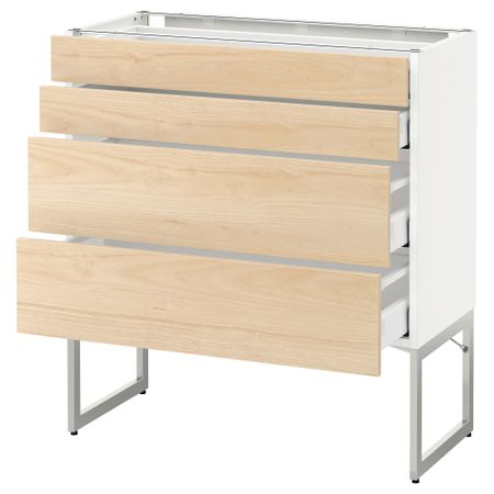 Напольный шкаф 4 фронтальных панели, 2 низких, 2 средних ящика МЕТОД / МАКСИМЕРА, белый, Аскерсунд под светлый ясень ясень