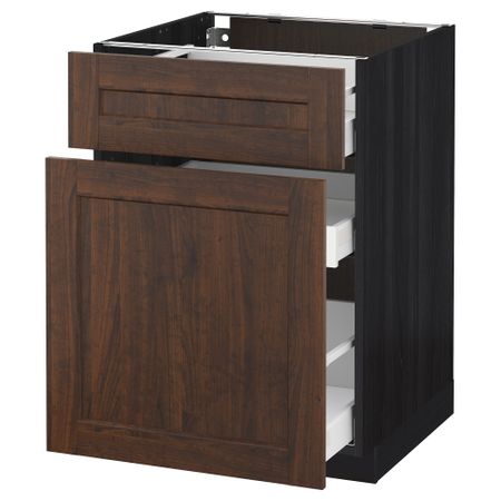 Напольный шкаф, выдвижной секцией, ящик МЕТОД / МАКСИМЕРА, черный, Эдсерум коричневый