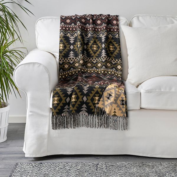 Плед, коричневый/желтый 150x200 см IKEA HELGUN ХЕЛЬГУН 305.029.34 - фото 5