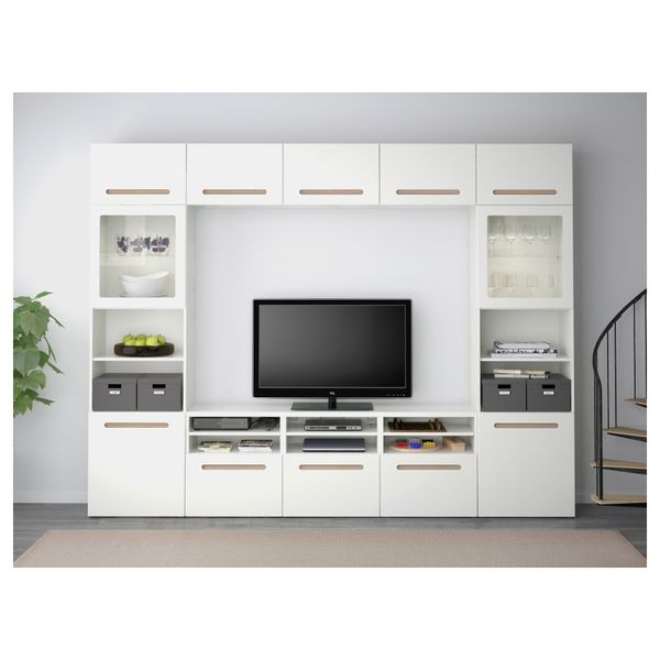 Шкаф для ТВ, комбинированный, стекляные дверцы БЕСТО, Марвикен белый прозрачное стекло (300x40x230 см) - фото 2