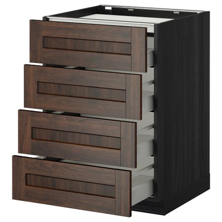 Напольный шкаф, 4 фронтальных панели, 4 ящика МЕТОД / МАКСИМЕРА, черный, Эдсерум коричневый