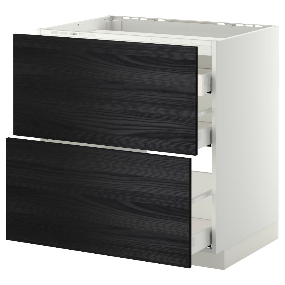 Напольный шкаф, 2 фронтальных панели, 3 ящика МЕТОД / МАКСИМЕРА, белый, Тингсрид черный - схема-чертеж с размерами