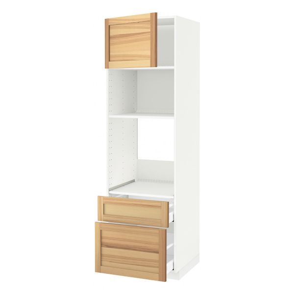 Высокий шкаф для духовки и СВЧ/дверца/2ящ, белый/Торхэмн ясень 60x60x200 см IKEA METOD МЕТОД / MAXIMERA МАКСИМЕРА 892.370.42 - фото 1