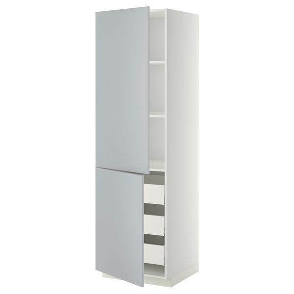Высокий шкаф + полки, 3 ящика, 2 дверцы МЕТОД / МАКСИМЕРА, белый, Веддинге серый - фото 1