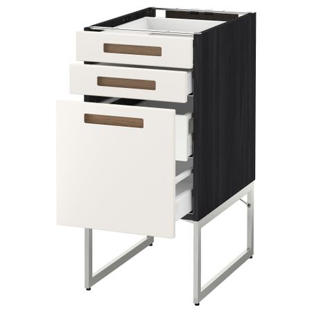 Напольный шкаф 3 фронтальных панели, 2 нижних, 2 средних ящика МЕТОД / МАКСИМЕРА, черный, Мэрста белый