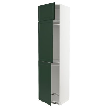 Высокий шкаф для холодильника или морозильника, с 3 дверями, белый/Будбин темно-зеленый 60x60x240 см IKEA METOD МЕТОД 693.120.23