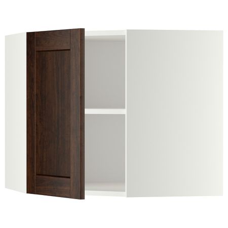 Угловой навесной шкаф с полками, белый/Эдсерум коричневый 68x60 см IKEA METOD МЕТОД 192.267.73