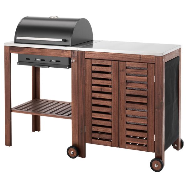 Угольный гриль+модуль для хранения ЭПЛАРО / КЛАСЕН, коричневая морилка, цвет нержавеющей стали - фото 1