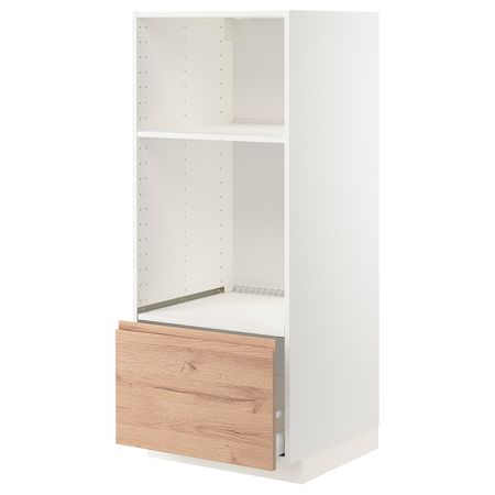 Высокий шкаф для/духовки, СВЧ с ящиком, белый/Воксторп под дуб 60x60x140 см IKEA METOD МЕТОД / MAXIMERA МАКСИМЕРА 694.143.14