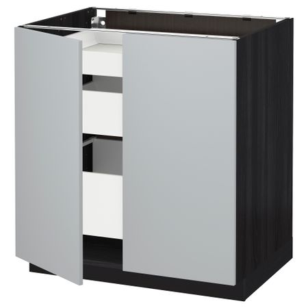 Напольный шкаф с 2 дверцами, 3 ящиками МЕТОД / МАКСИМЕРА, черный, Веддинге серый (80x60 см)