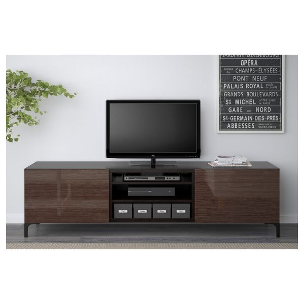 Тумба для ТВ с ящиками БЕСТО, черно-коричневый, Сельсвикен глянцевый/коричневый (180x40x48 см) - фото 2