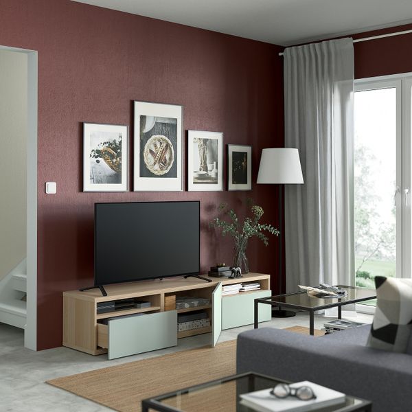 Тумба под ТВ с ящиками и дверцей, под беленый дуб/Хёртвикен бледный серо-зеленый 180x42x39 см IKEA BESTÅ БЕСТО 794.363.20 - фото 2